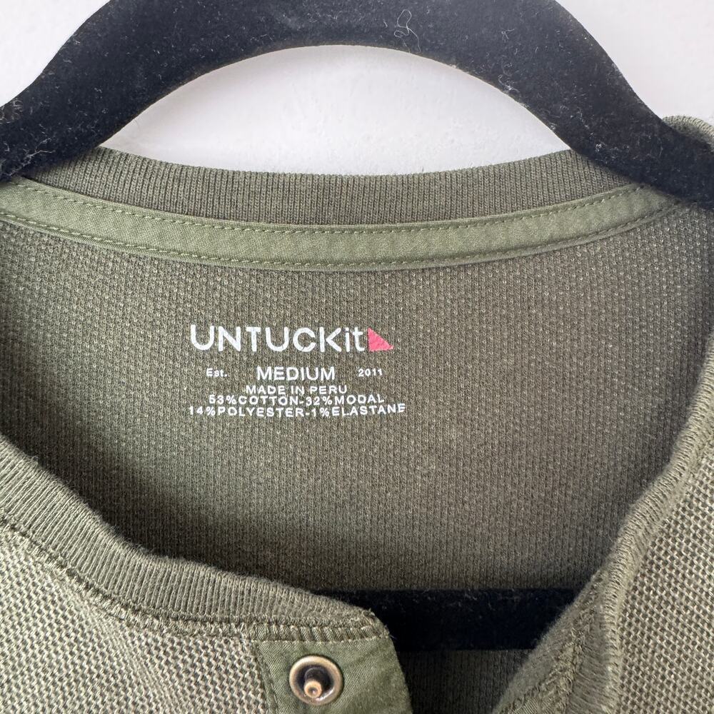 UNTUCKit Schrock Textured Long Sleeve Henley Medium Army Green - Picture 2 of 8